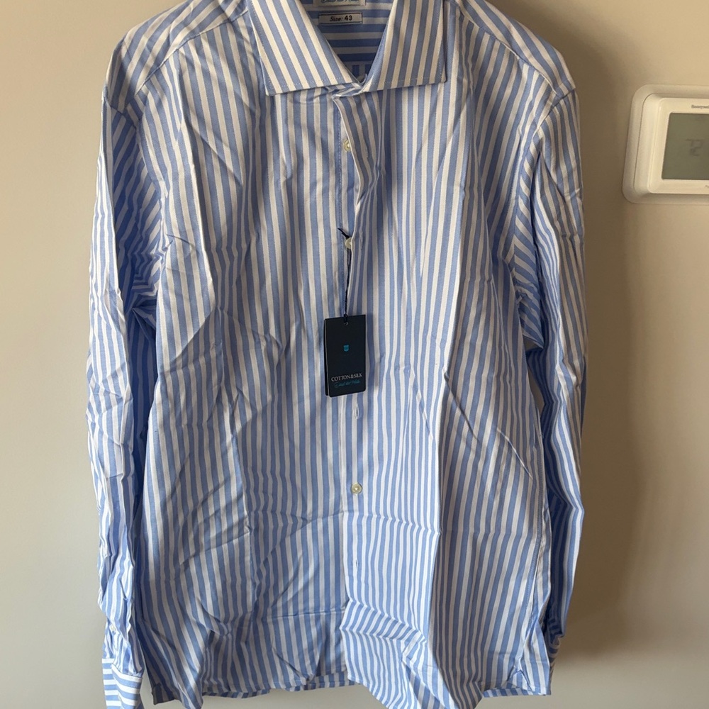 Emporio Armani Blue and White Striped Dress Shirt